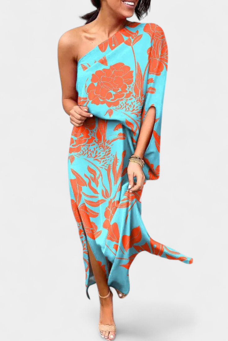 Carlena Asymmetrical Dress with Romantic Print
