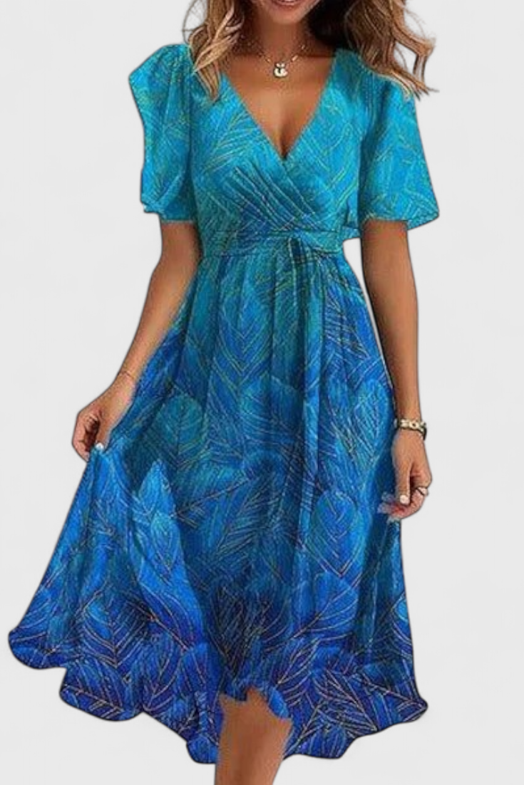 Carene Midi Dress with V-Neckline
