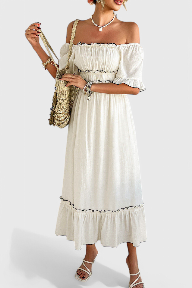 Noémie Off-Shoulder Ruffle Midi Dress in Cotton Blend