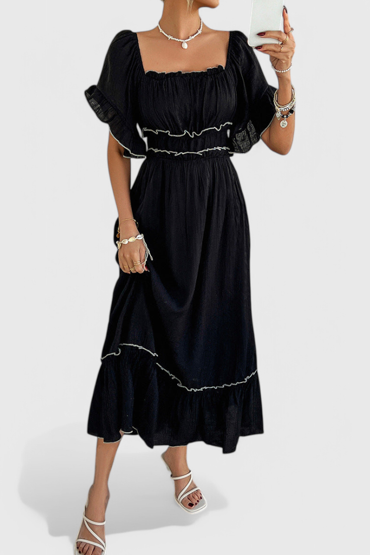 Noémie Off-Shoulder Ruffle Midi Dress in Cotton Blend