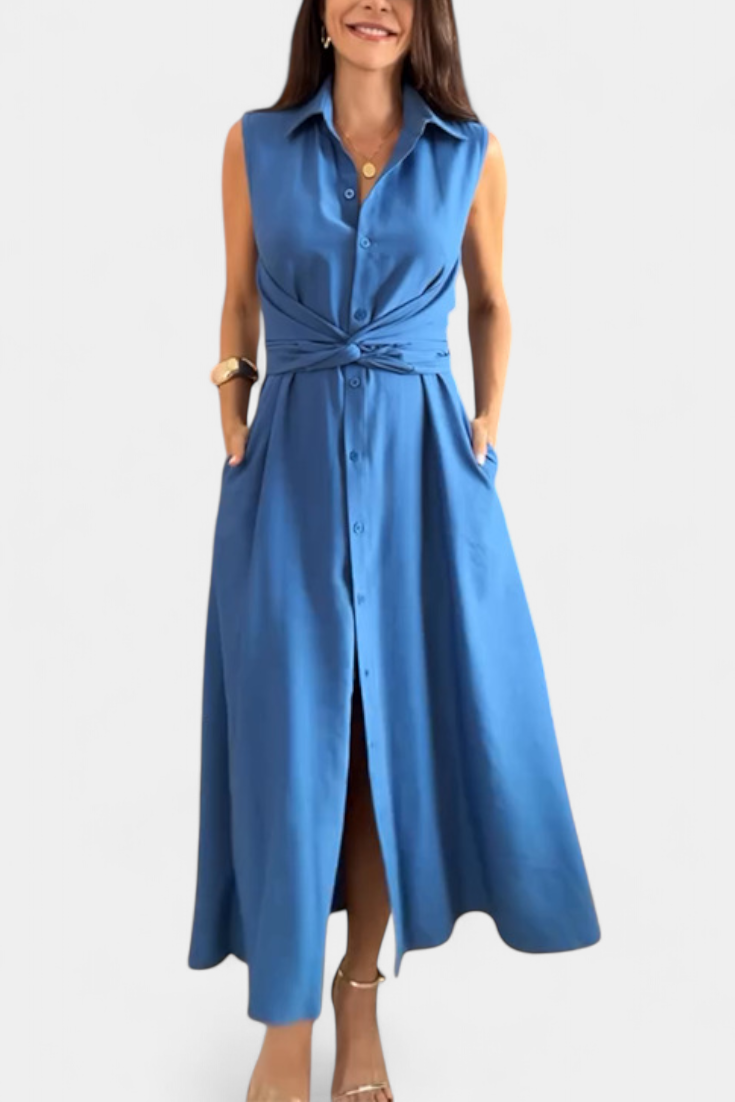 Meryl Button-Down Shirt Dress with Adjustable Belt