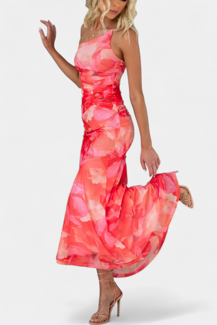 Abigail Floral Asymmetrical Sleeve Dress
