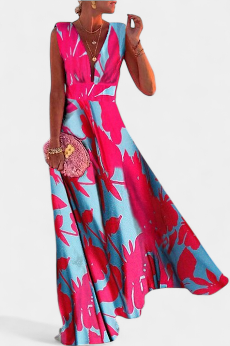 Salma A-line Dress with Minimalist Print and V-Neckline