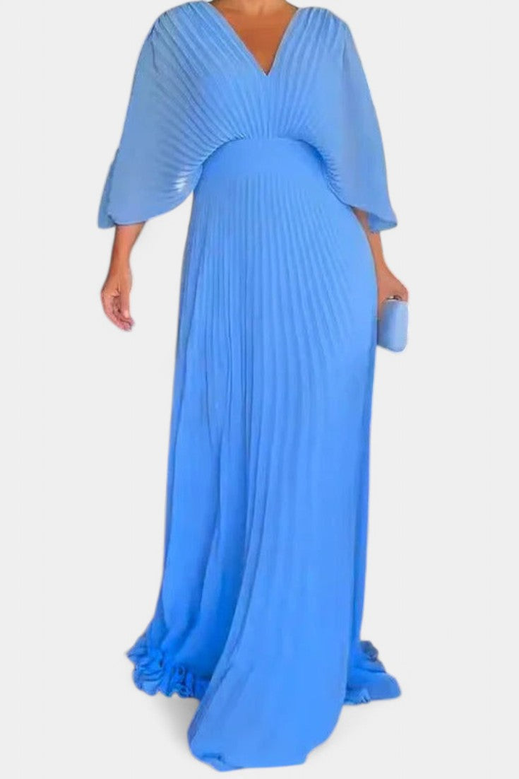 Anita Midi Dress with Pleats and V-Neckline