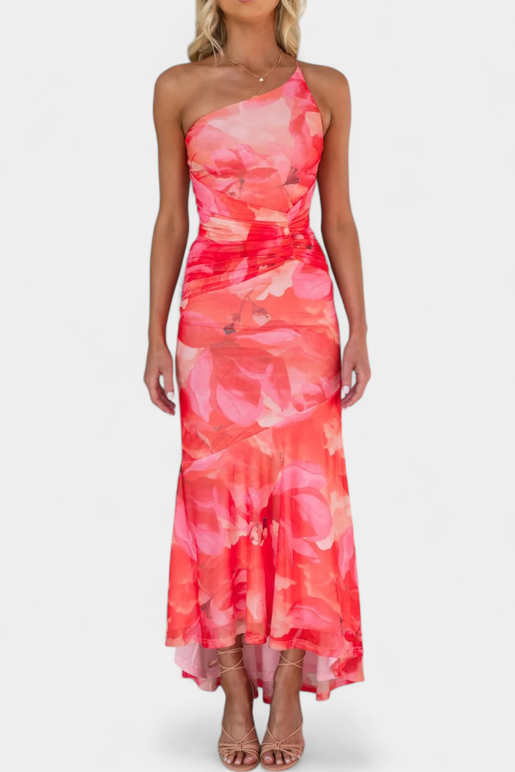 Abigail Floral Asymmetrical Sleeve Dress