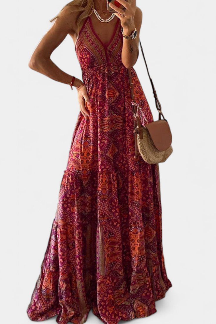 Saira Vintage Floral Print High Waist Dress