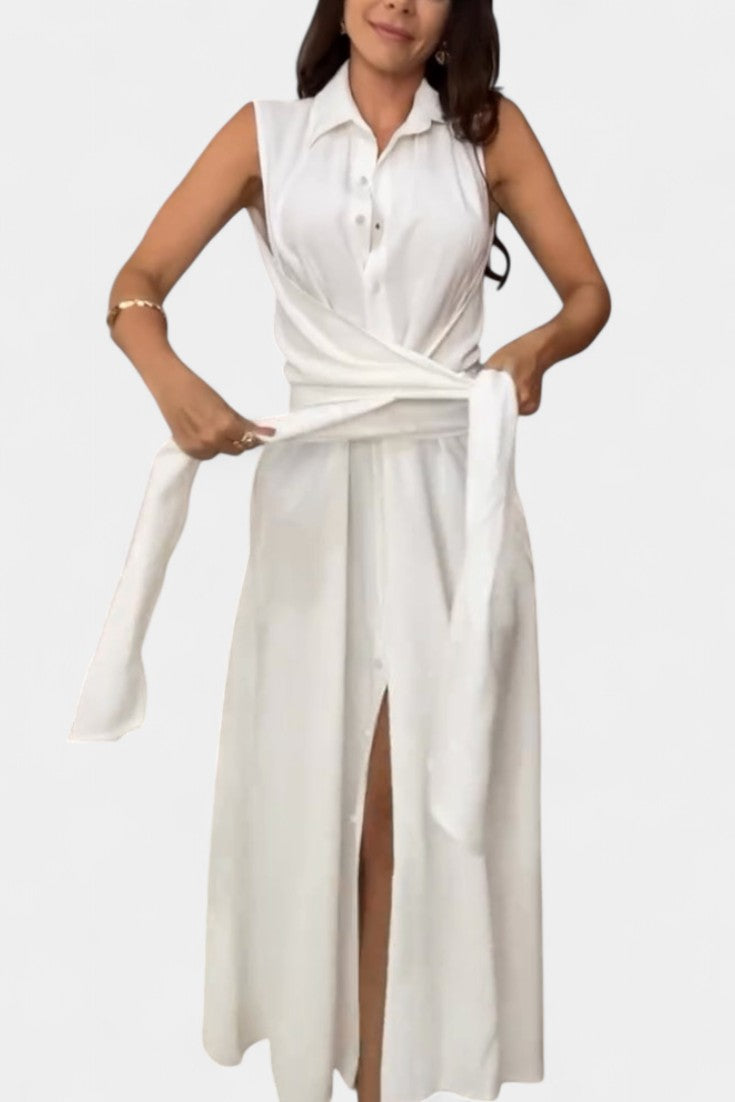 Meryl Button-Down Shirt Dress with Adjustable Belt