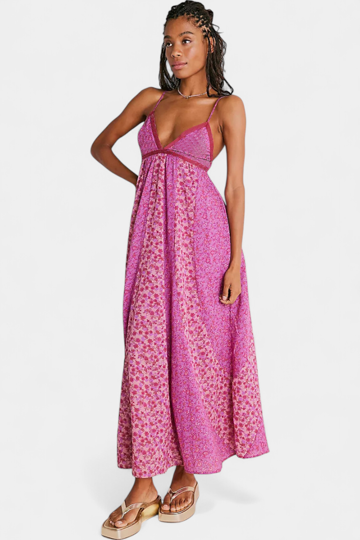 Lexa Chiffon Floral Boho Dress with Open Back