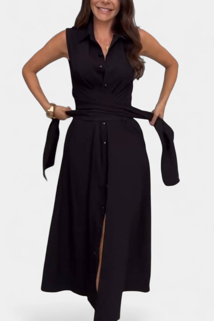 Meryl Button-Down Shirt Dress with Adjustable Belt