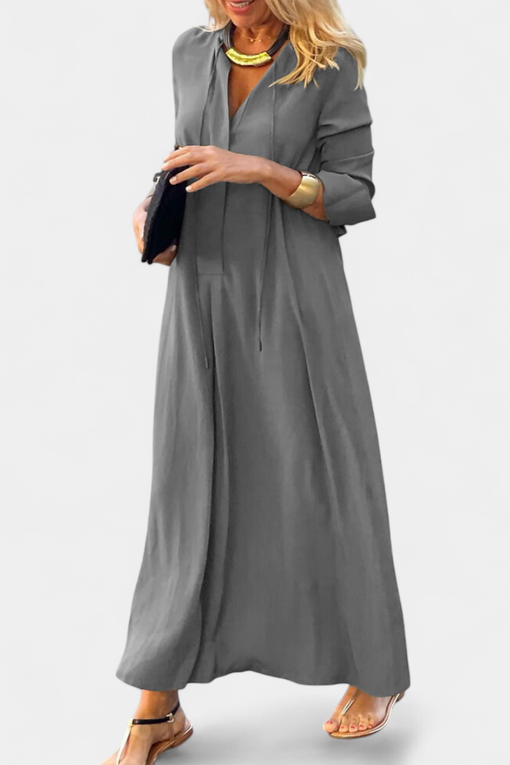Veronica Long Sleeve Maxi Dress with V-Neckline