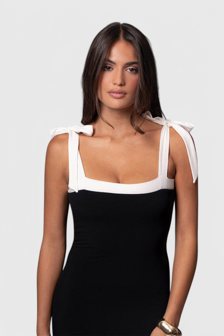 Sabine Long Evening Dress with Bow Straps