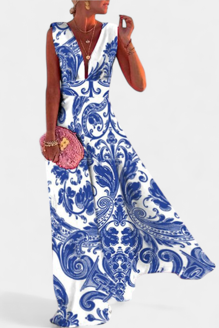 Salma A-line Dress with Minimalist Print and V-Neckline