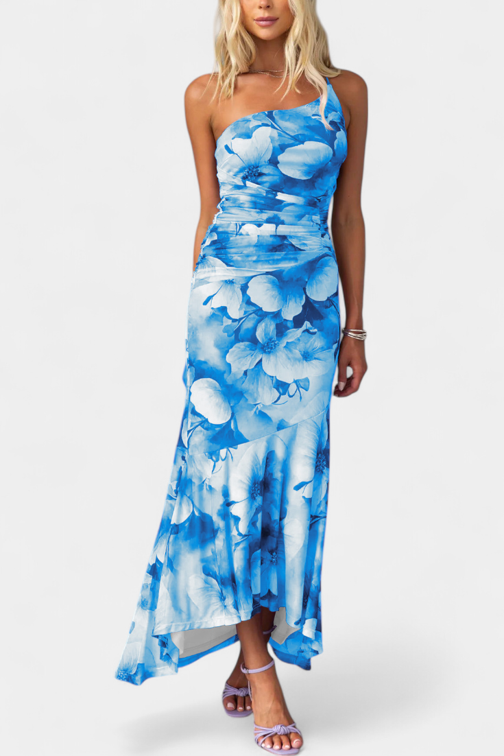 Abigail Floral Asymmetrical Sleeve Dress