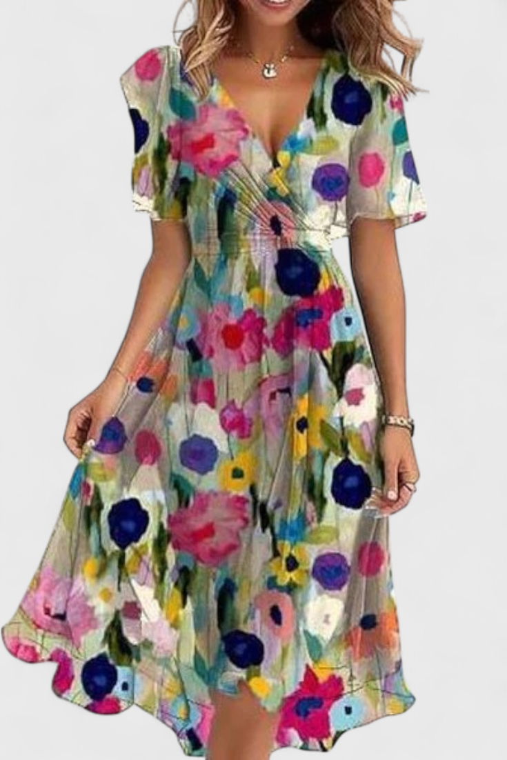 Carene Midi Dress with V-Neckline