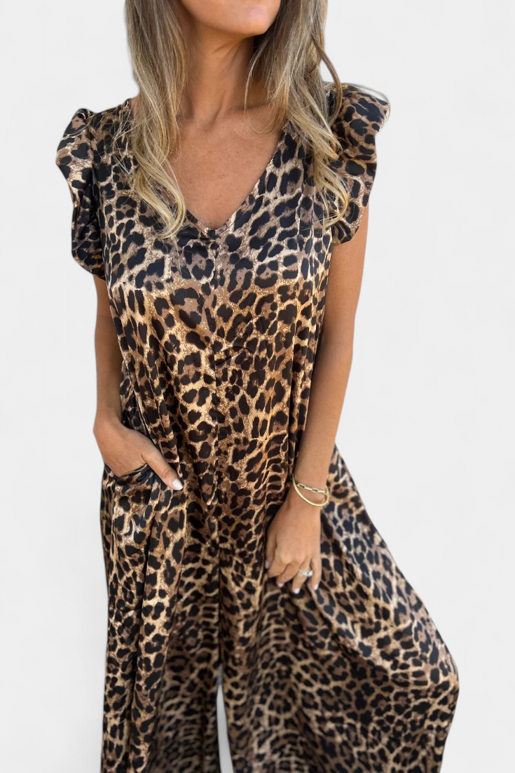 Isela V-Neck Leopard Print Jumpsuit