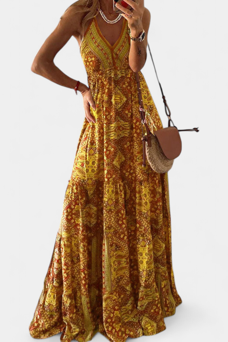 Saira Vintage Floral Print High Waist Dress