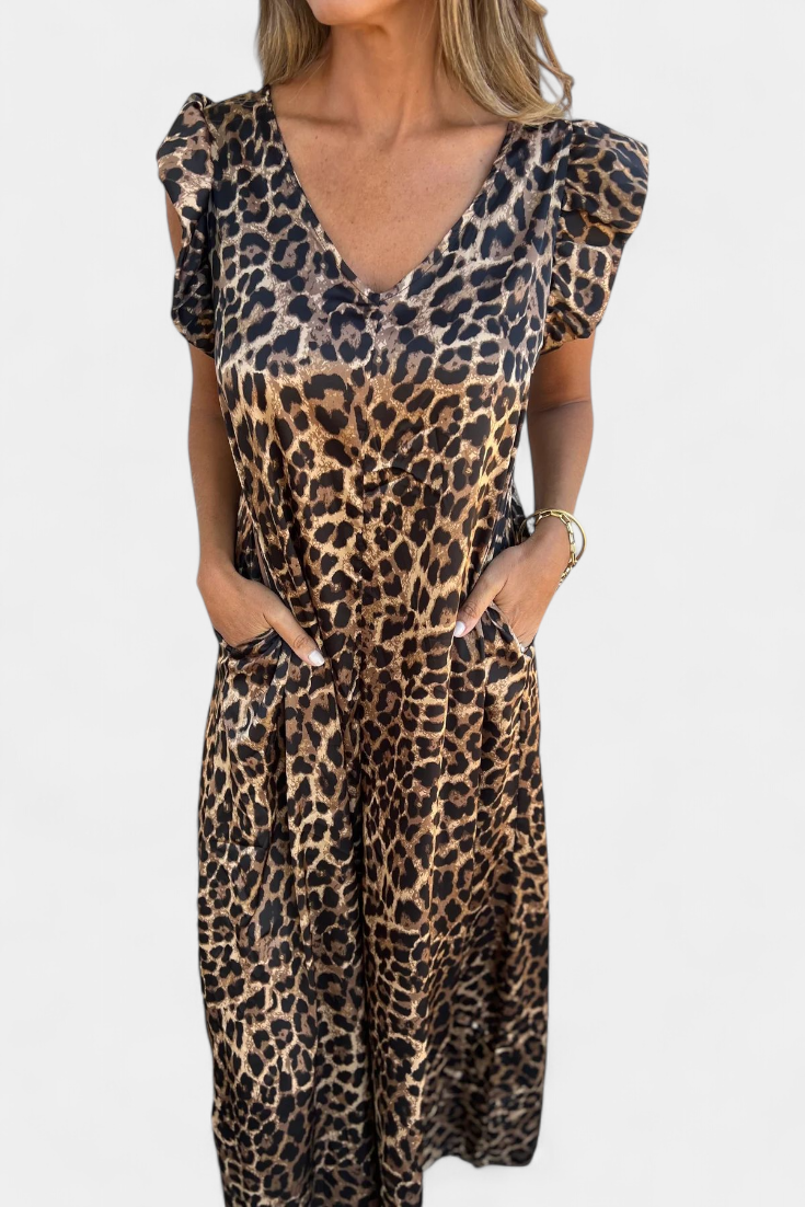 Isela V-Neck Leopard Print Jumpsuit