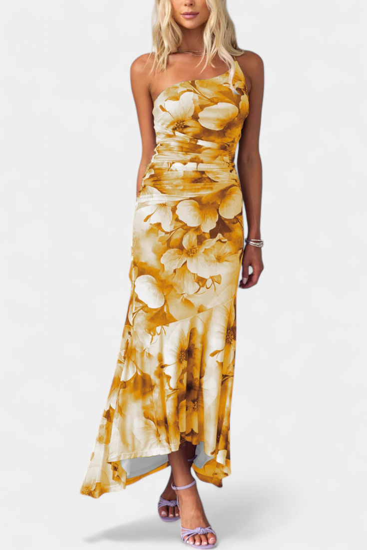 Abigail Floral Asymmetrical Sleeve Dress