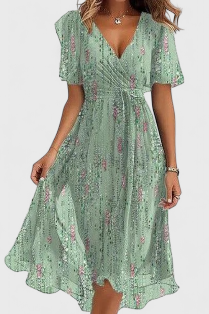 Carene Midi Dress with V-Neckline