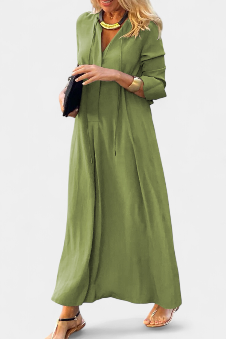 Veronica Long Sleeve Maxi Dress with V-Neckline