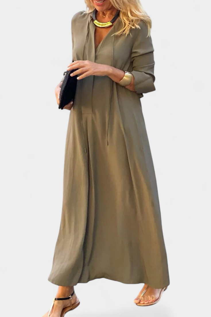Veronica Long Sleeve Maxi Dress with V-Neckline