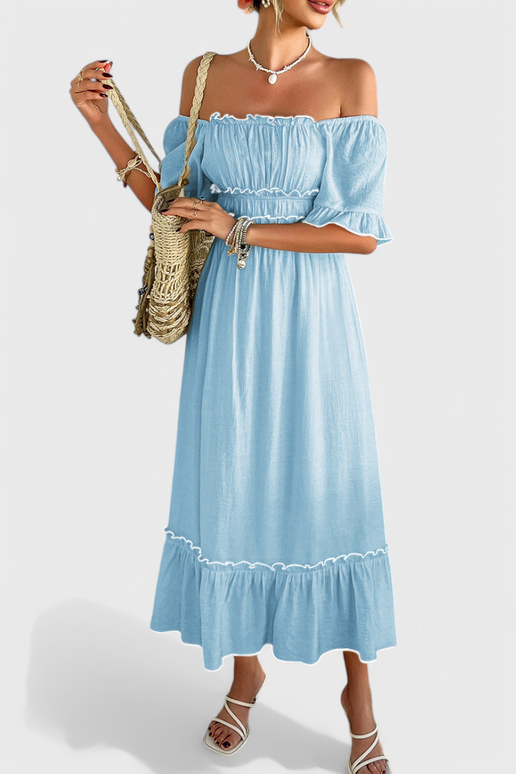 Noémie Off-Shoulder Ruffle Midi Dress in Cotton Blend