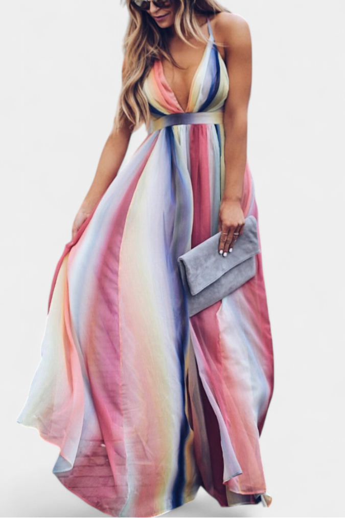 Gretchen Multicolor Striped V-Neck Dress