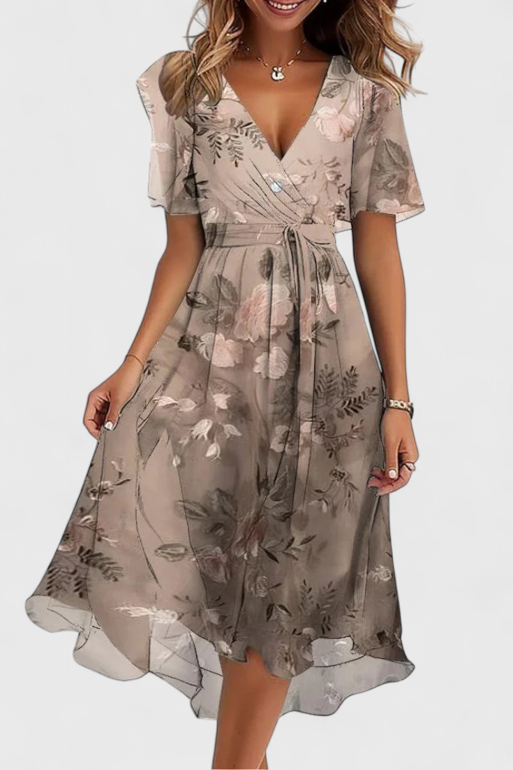 Carene Midi Dress with V-Neckline