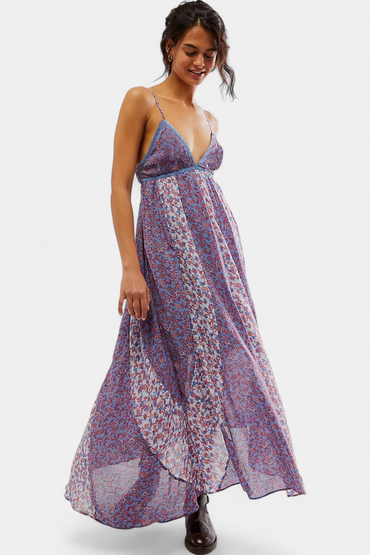 Lexa Chiffon Floral Boho Dress with Open Back