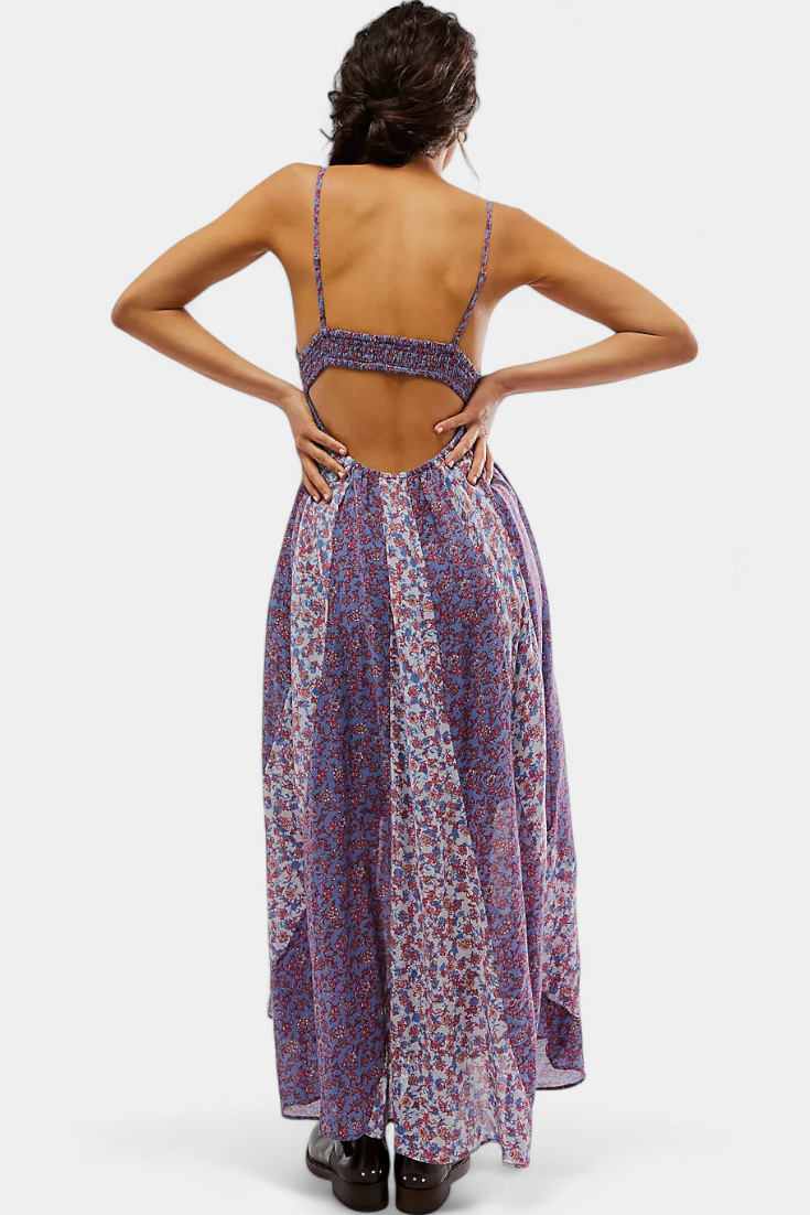 Lexa Chiffon Floral Boho Dress with Open Back