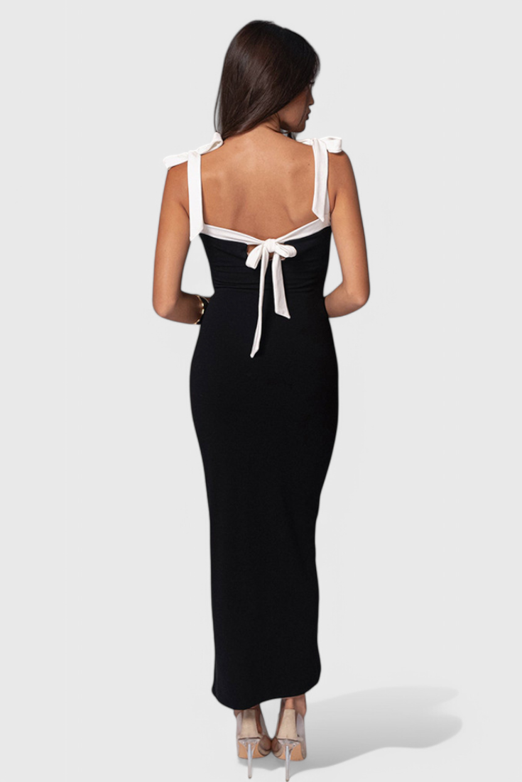 Sabine Long Evening Dress with Bow Straps