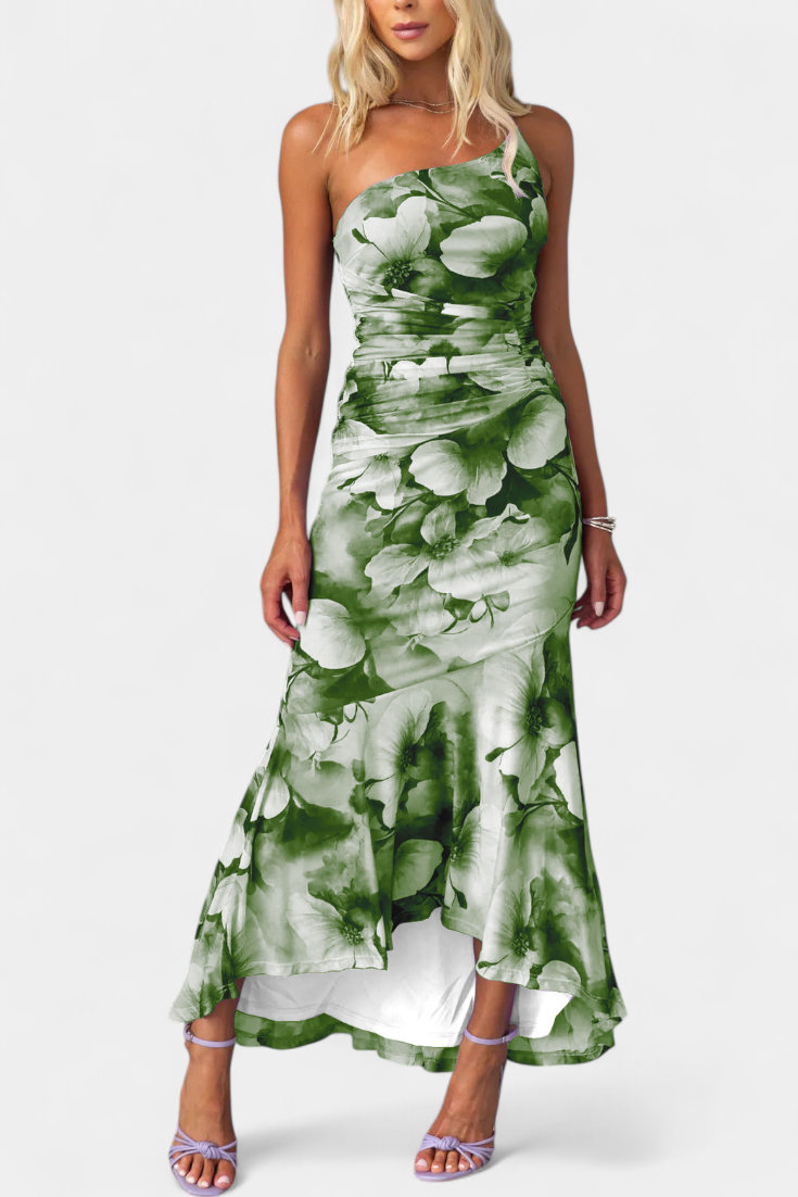 Abigail Floral Asymmetrical Sleeve Dress