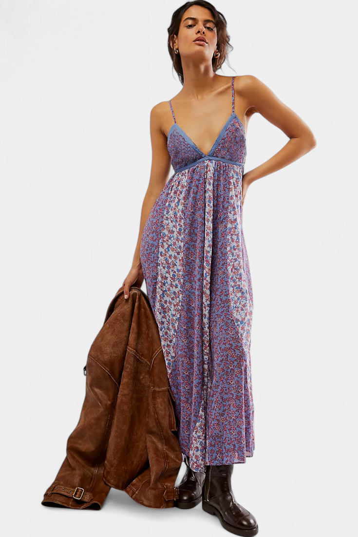 Lexa Chiffon Floral Boho Dress with Open Back