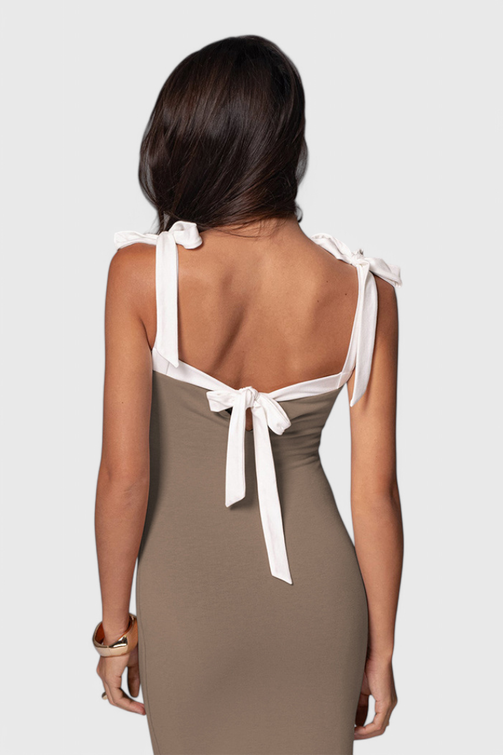 Sabine Long Evening Dress with Bow Straps