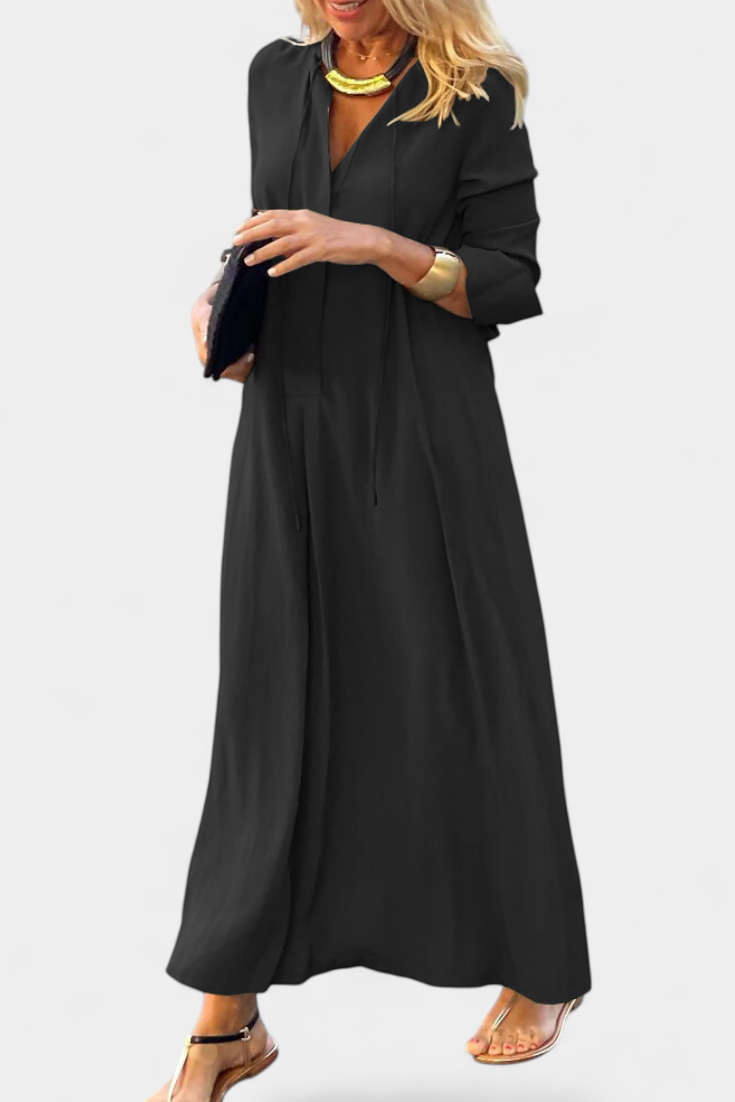 Veronica Long Sleeve Maxi Dress with V-Neckline
