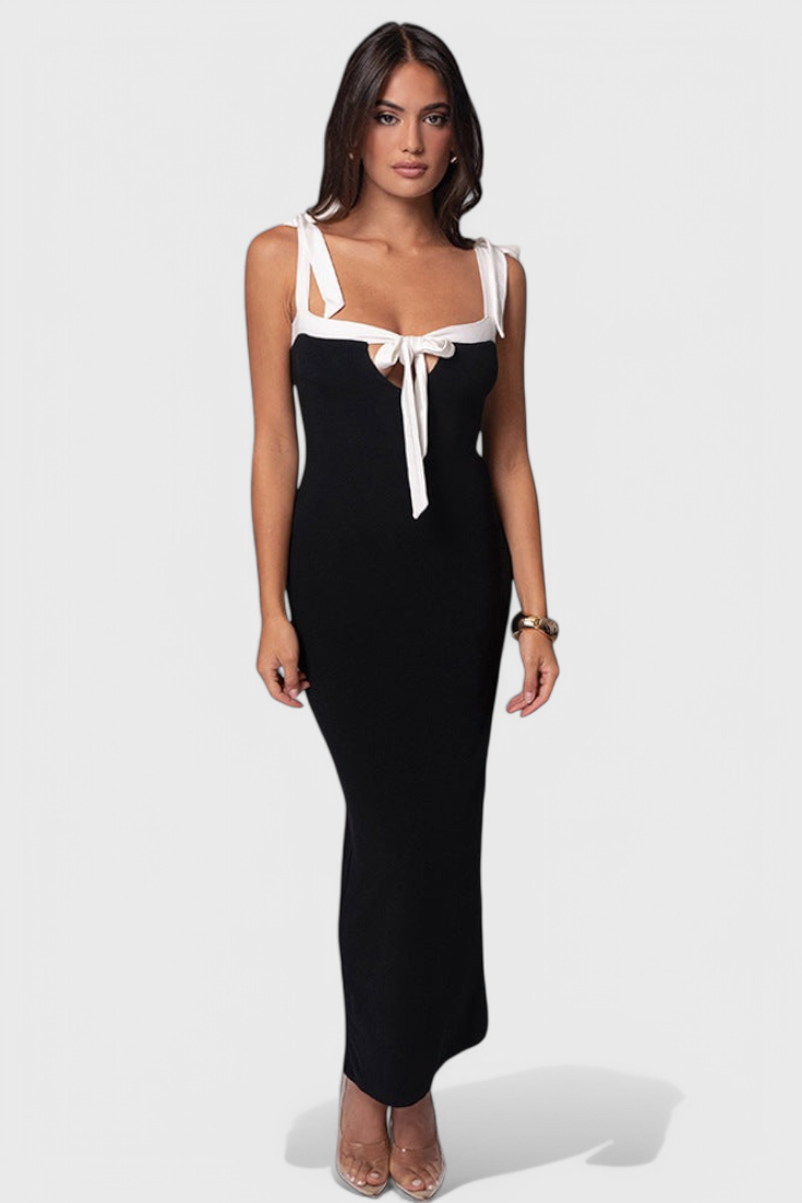 Sabine Long Evening Dress with Bow Straps