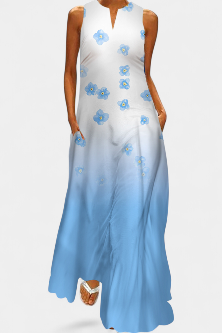 Colorful Sleeveless Dress with V-Neckline