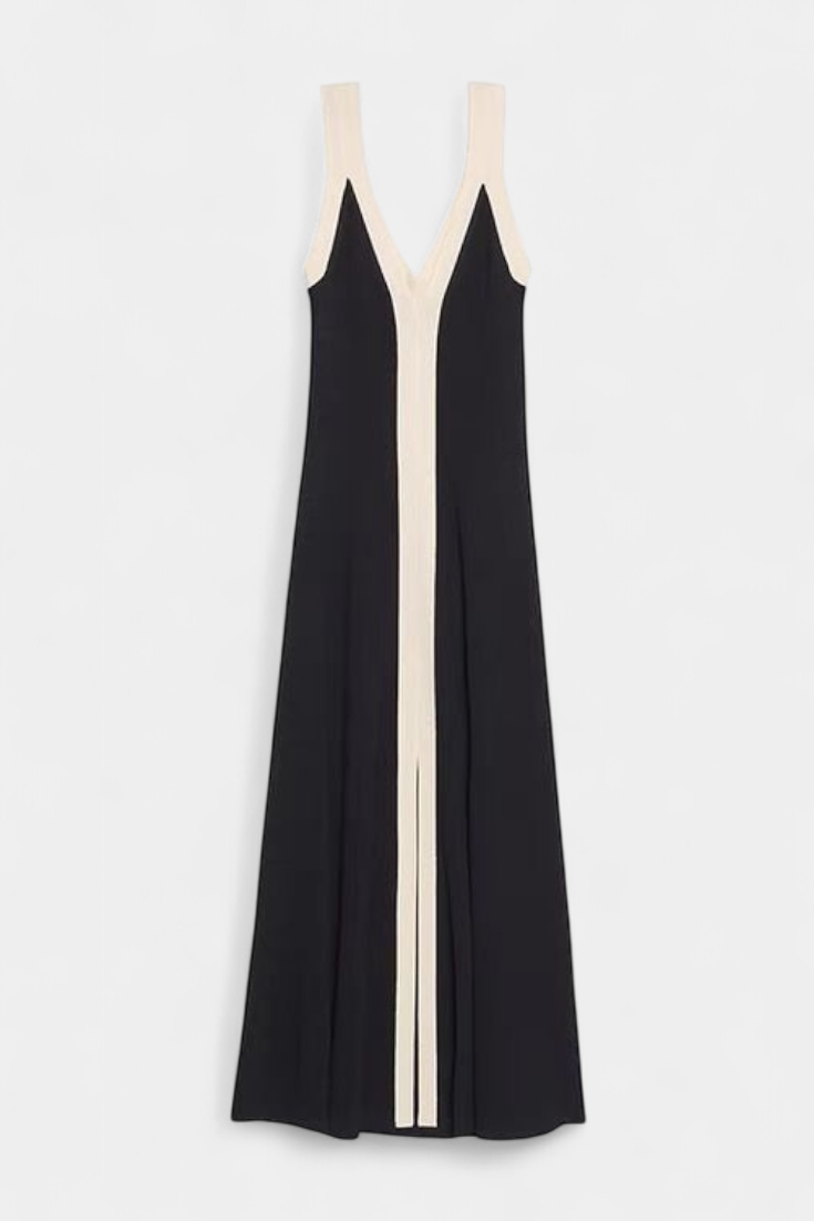 Brielle Sleeveless V-Neck Dress with Contrast Buttons