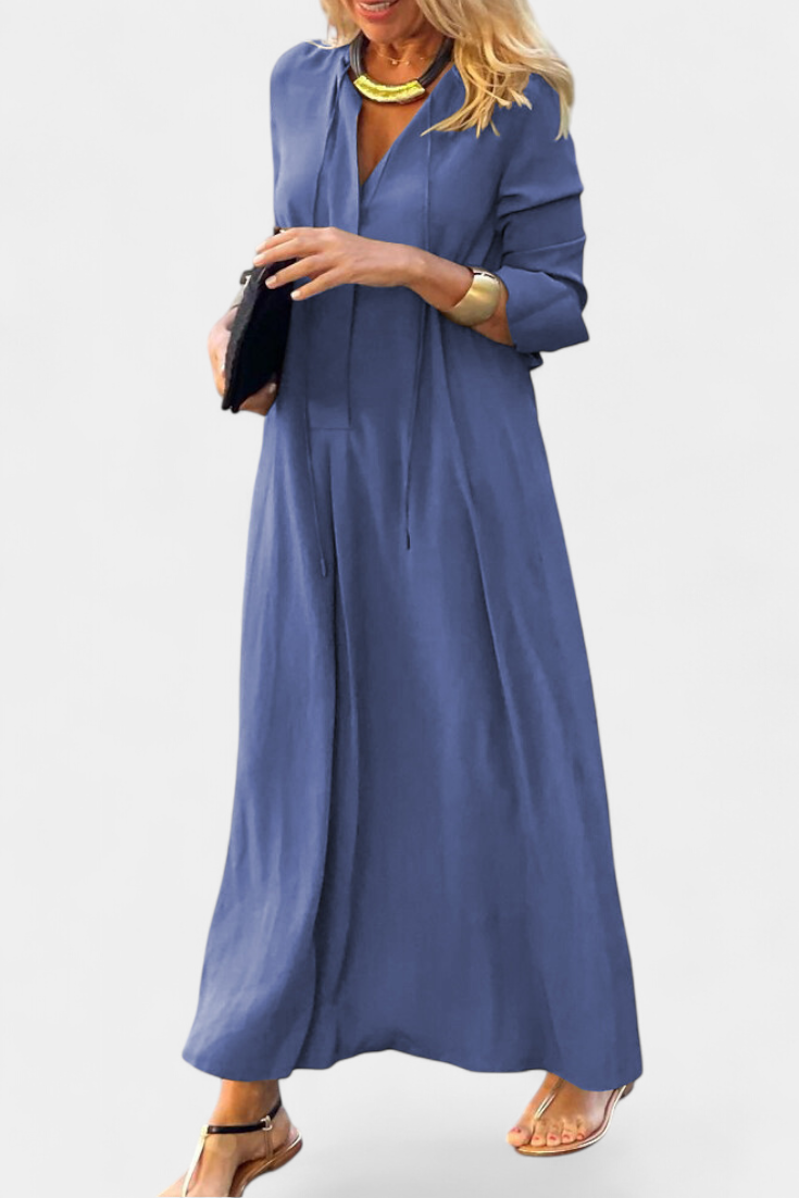 Veronica Long Sleeve Maxi Dress with V-Neckline