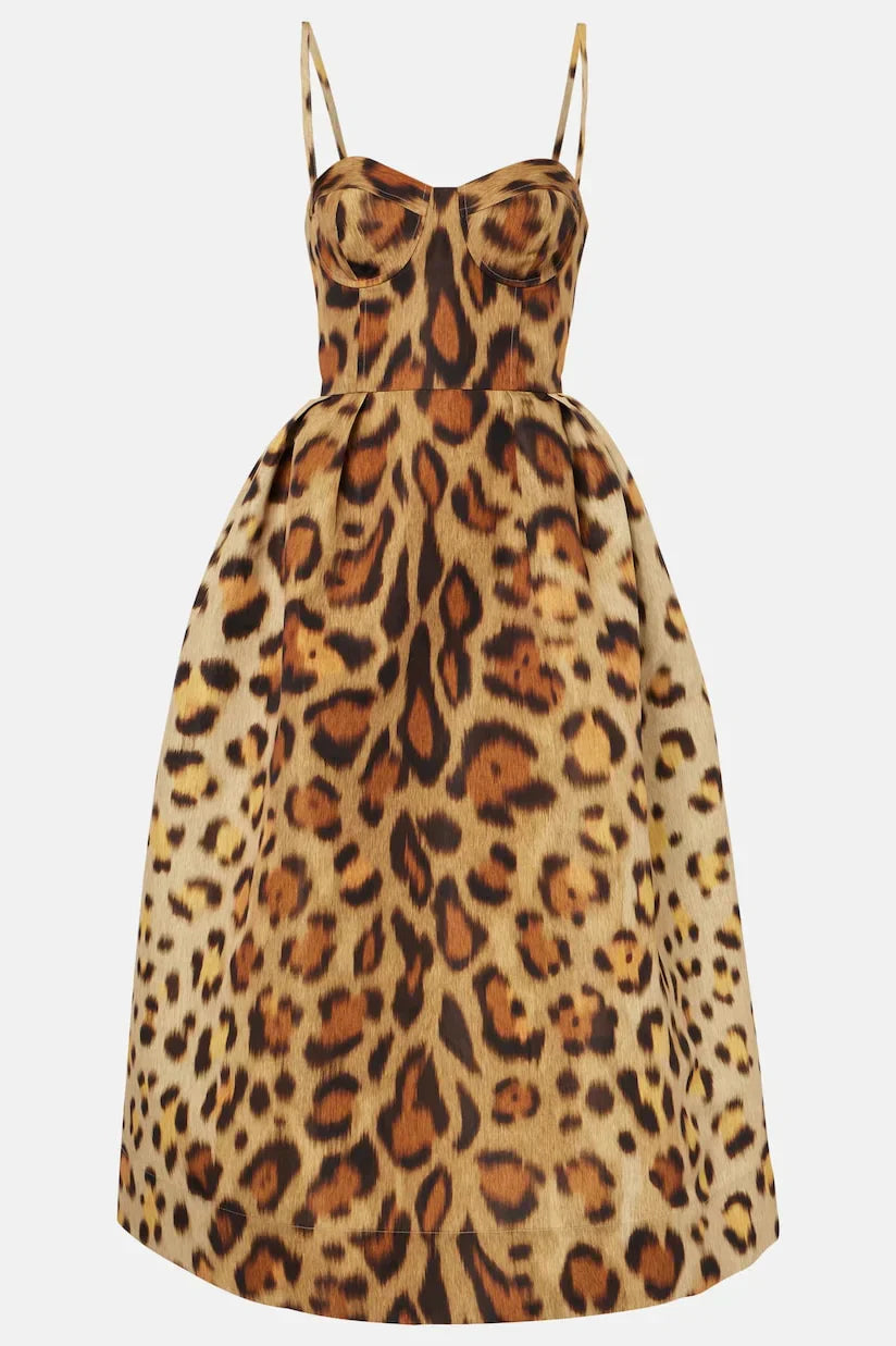 Tiana Midi Bustier Dress in Leopard Print