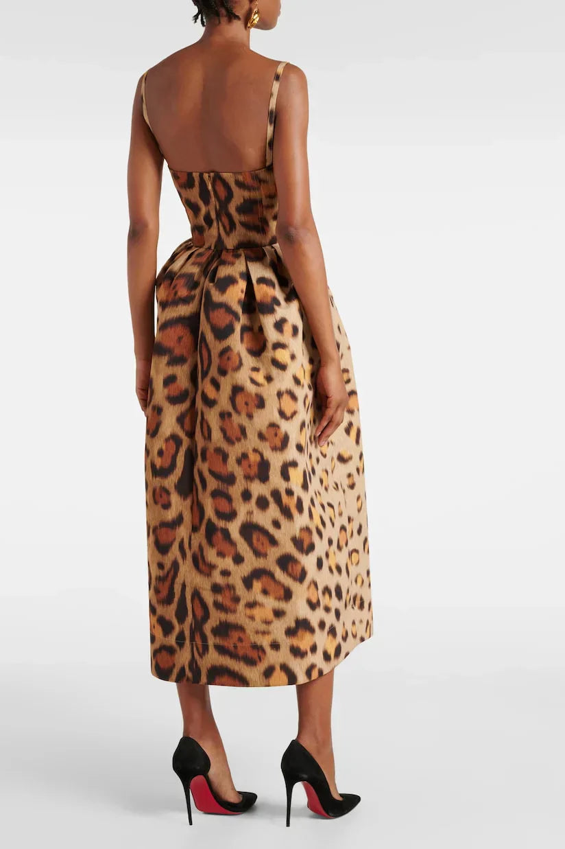 Tiana Midi Bustier Dress in Leopard Print
