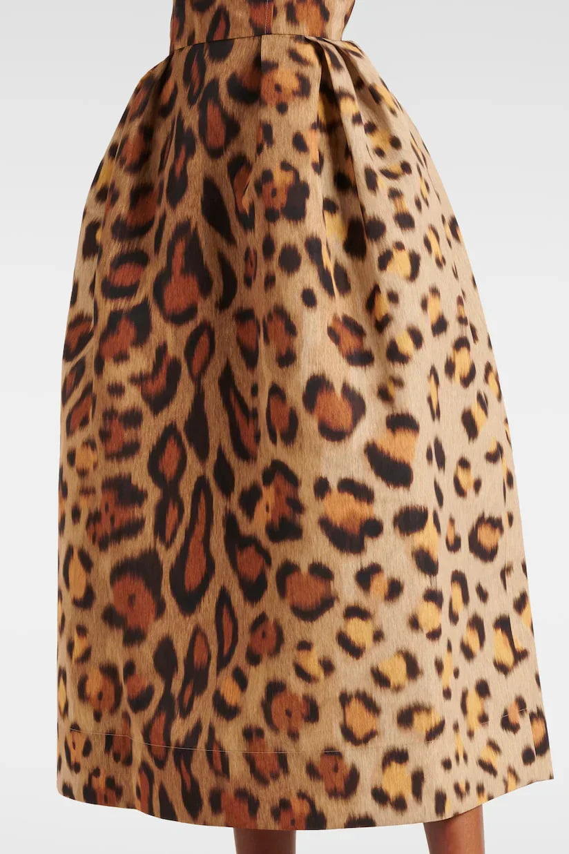 Tiana Midi Bustier Dress in Leopard Print