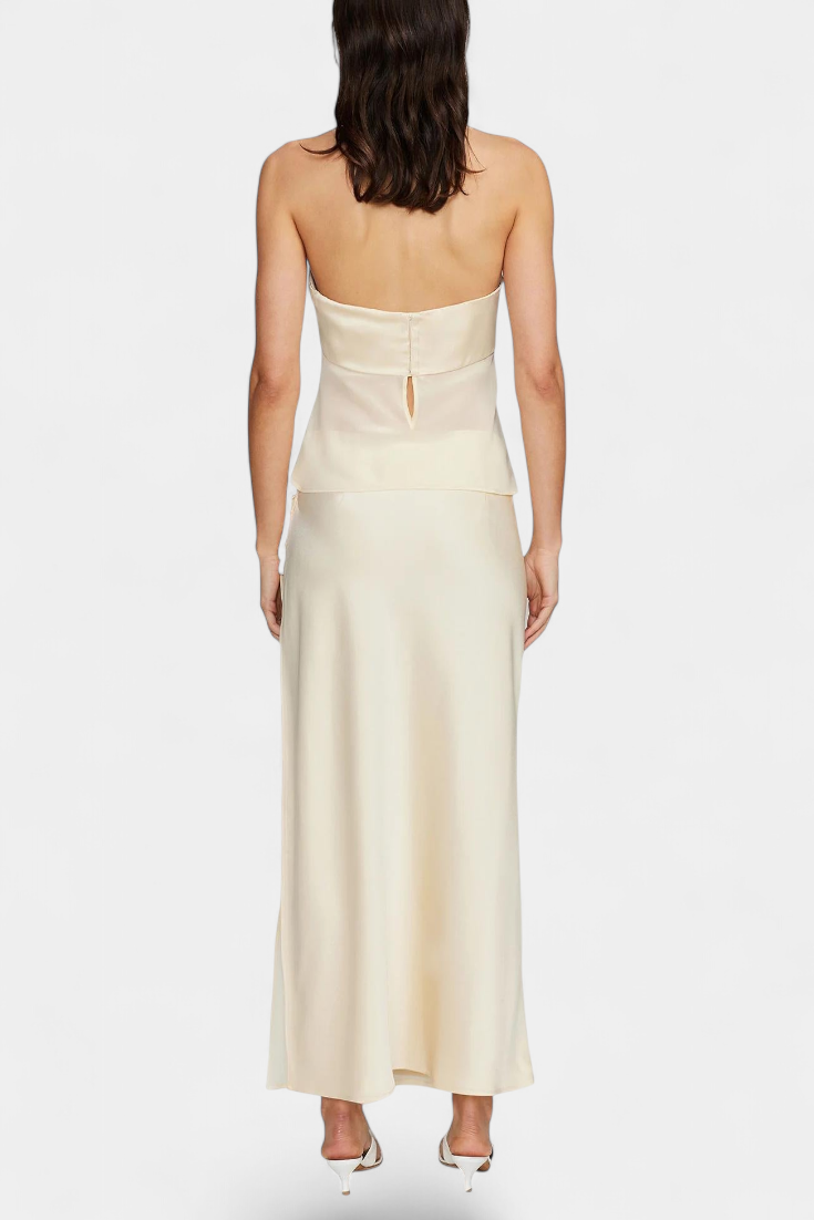 Fjorela Strapless Midi Skirt Set in Butter