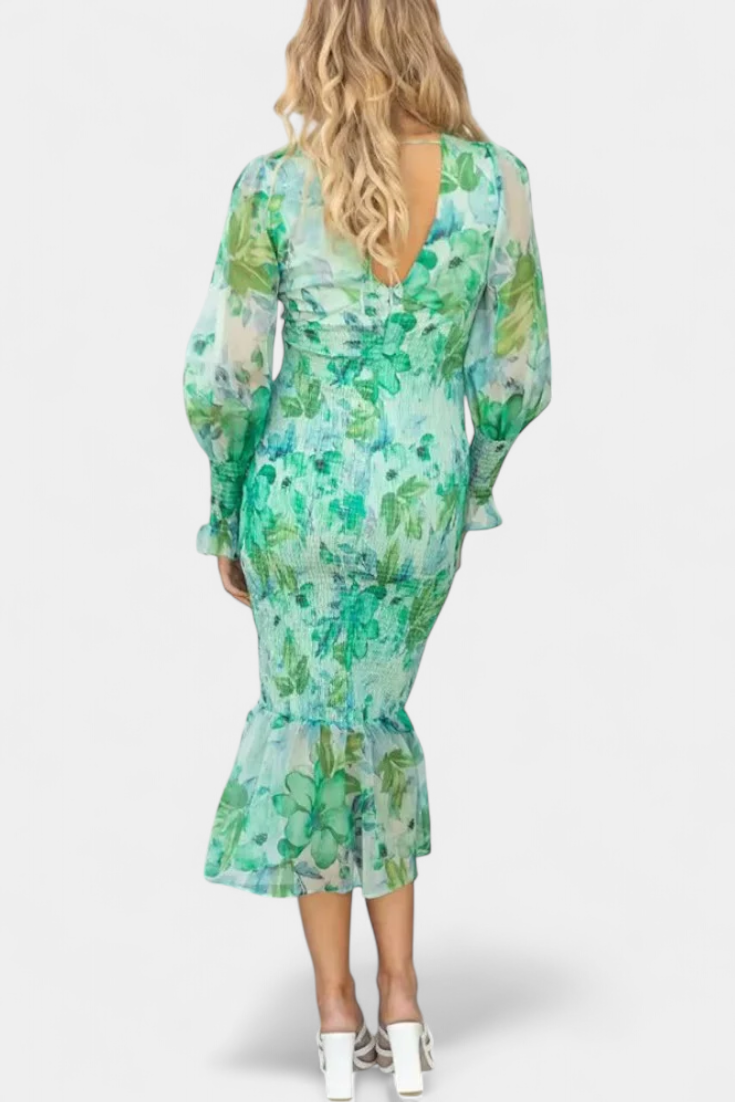 Carly Long Sleeve Floral Dress with Cinched Waist