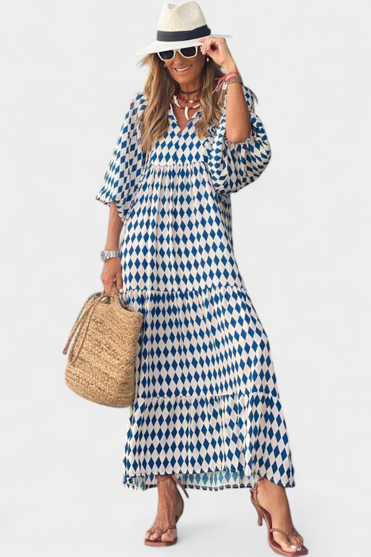 Aroa Boho Dress with Artistic Print and Flowy Cut
