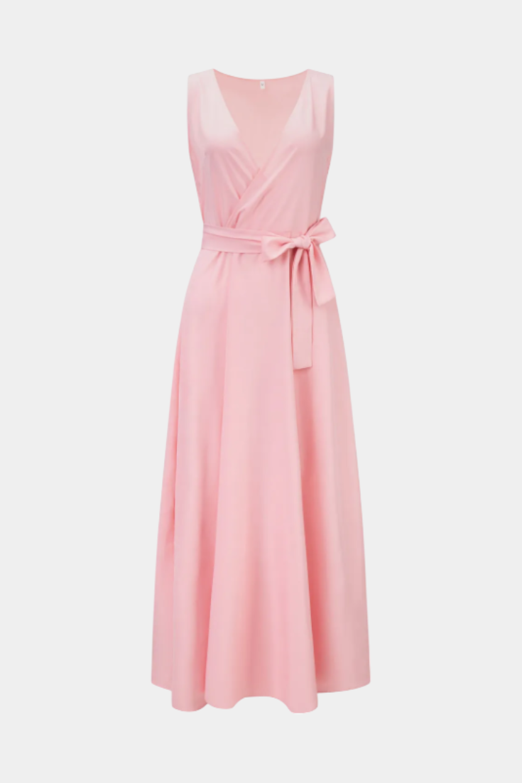 Marla Long Dress with V-Neckline and Solid Color