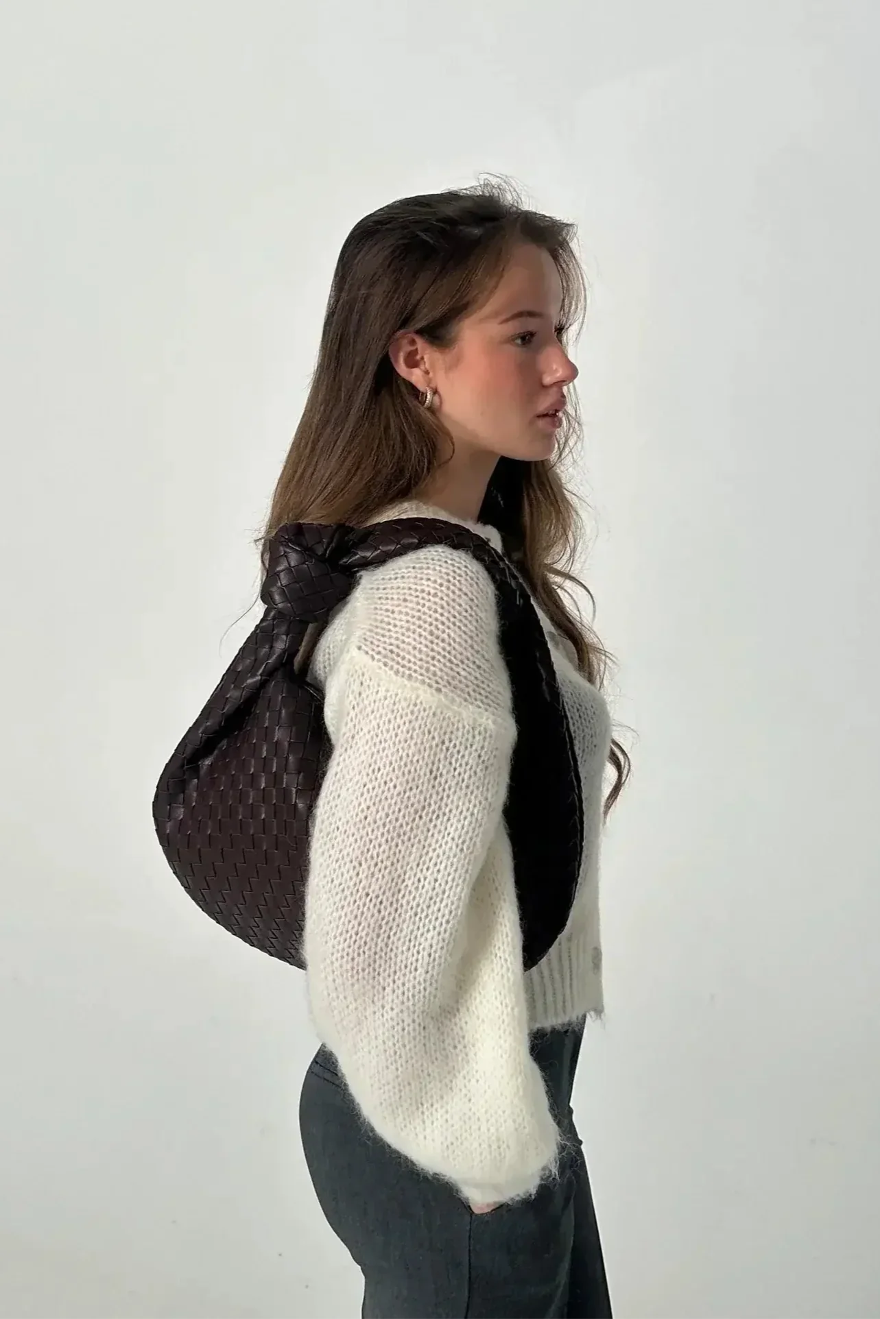 Medium Shoulder Bag in Sage Color with Fabric