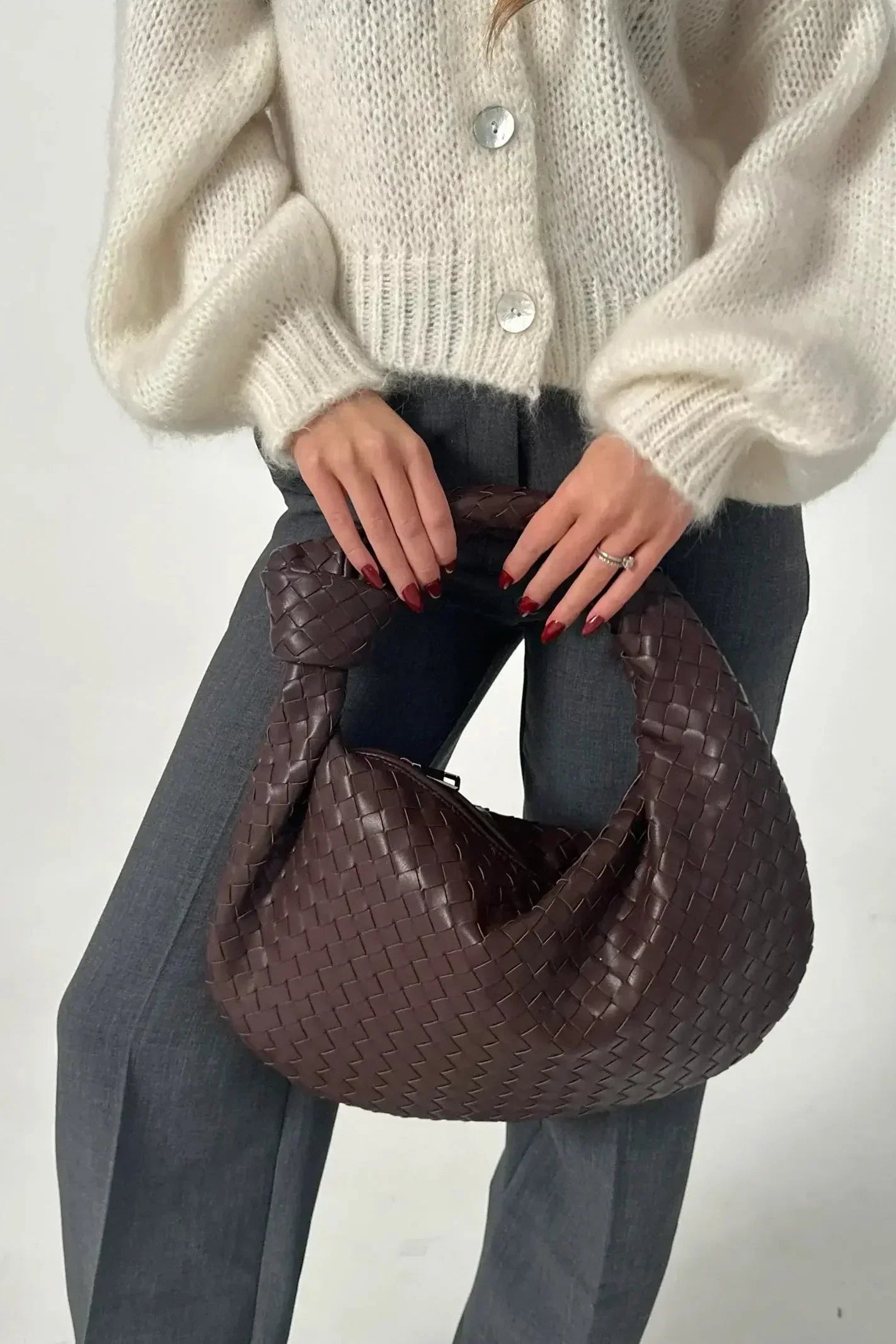 Medium Shoulder Bag in Sage Color with Fabric
