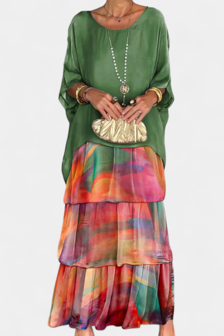 Caroline Batwing Maxi Dress with Print