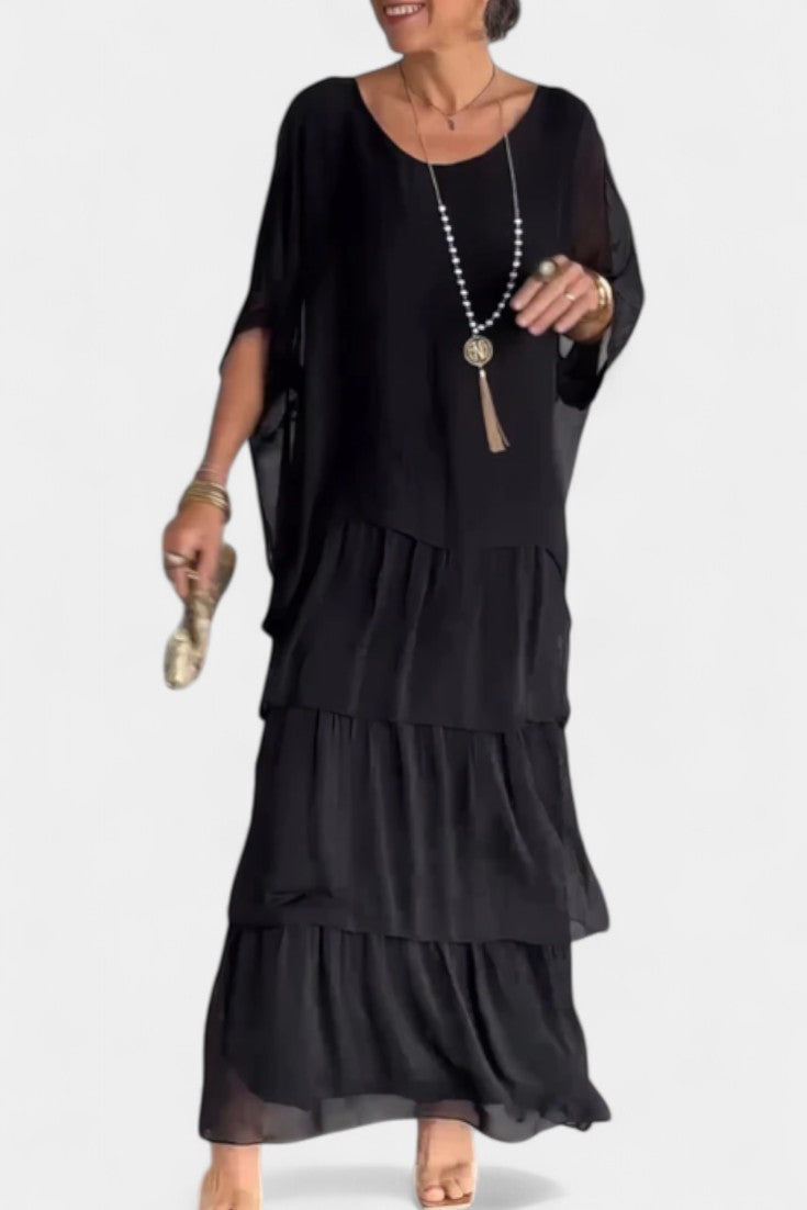 Caroline Maxi Dress with Ruffles and Batwing Sleeves